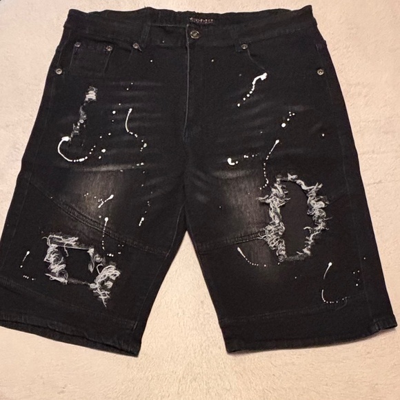 M Society Men’s Black Distressed Denim Shorts Size 38 - Picture 6 of 6